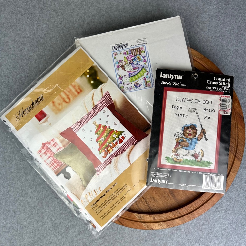 Vintage Cross Stitch Embroidery Kit Bundle Herrschners‎ Janlynn Suzys Zoo Angel